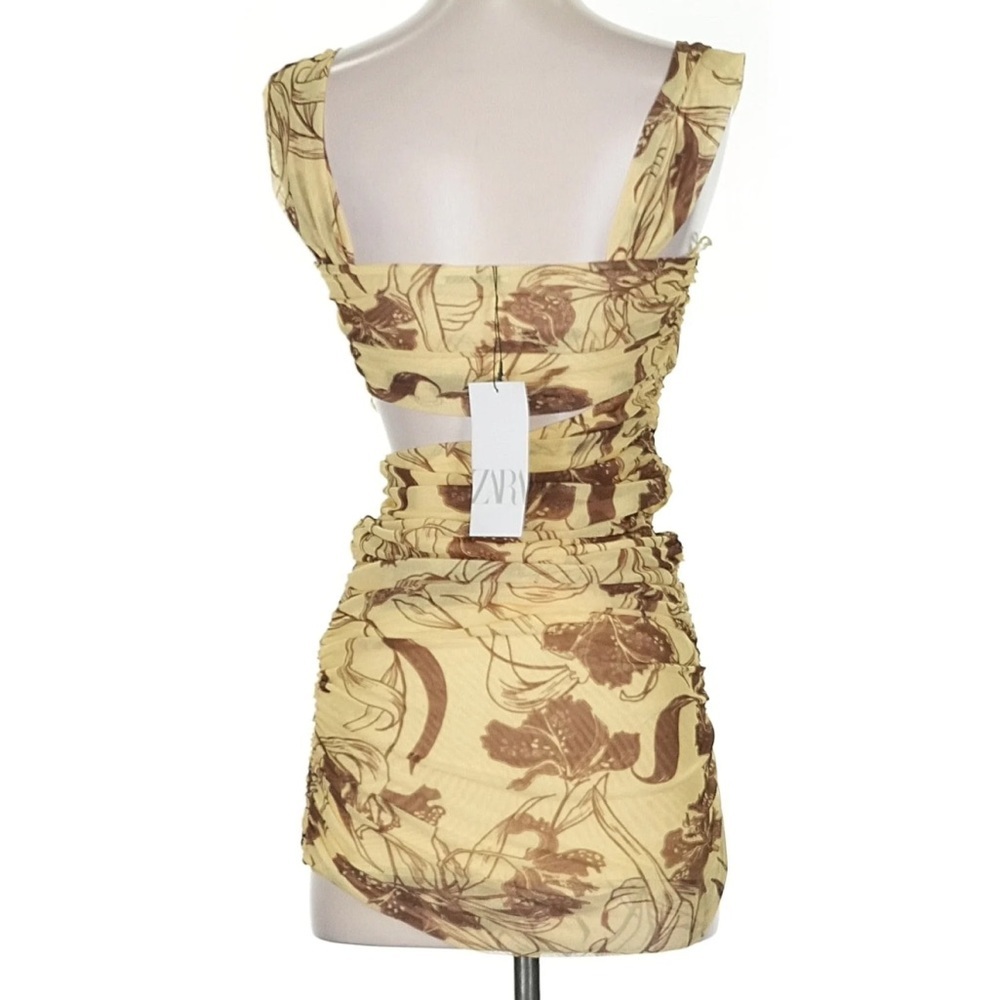 Zara Mesh Cutout Brown Floral Tulle Bodycon Blogger Favorite Women’s Small NWT - Picture 5 of 10
